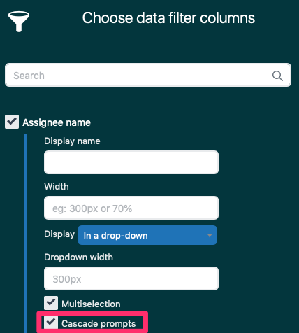 Cascade prompts setting in Choose data filter columns